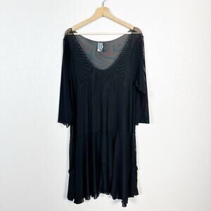 Noblu Artsy Lagenlook Sheer Mesh Cover Swing Tunic Shirt Dress Black Medium